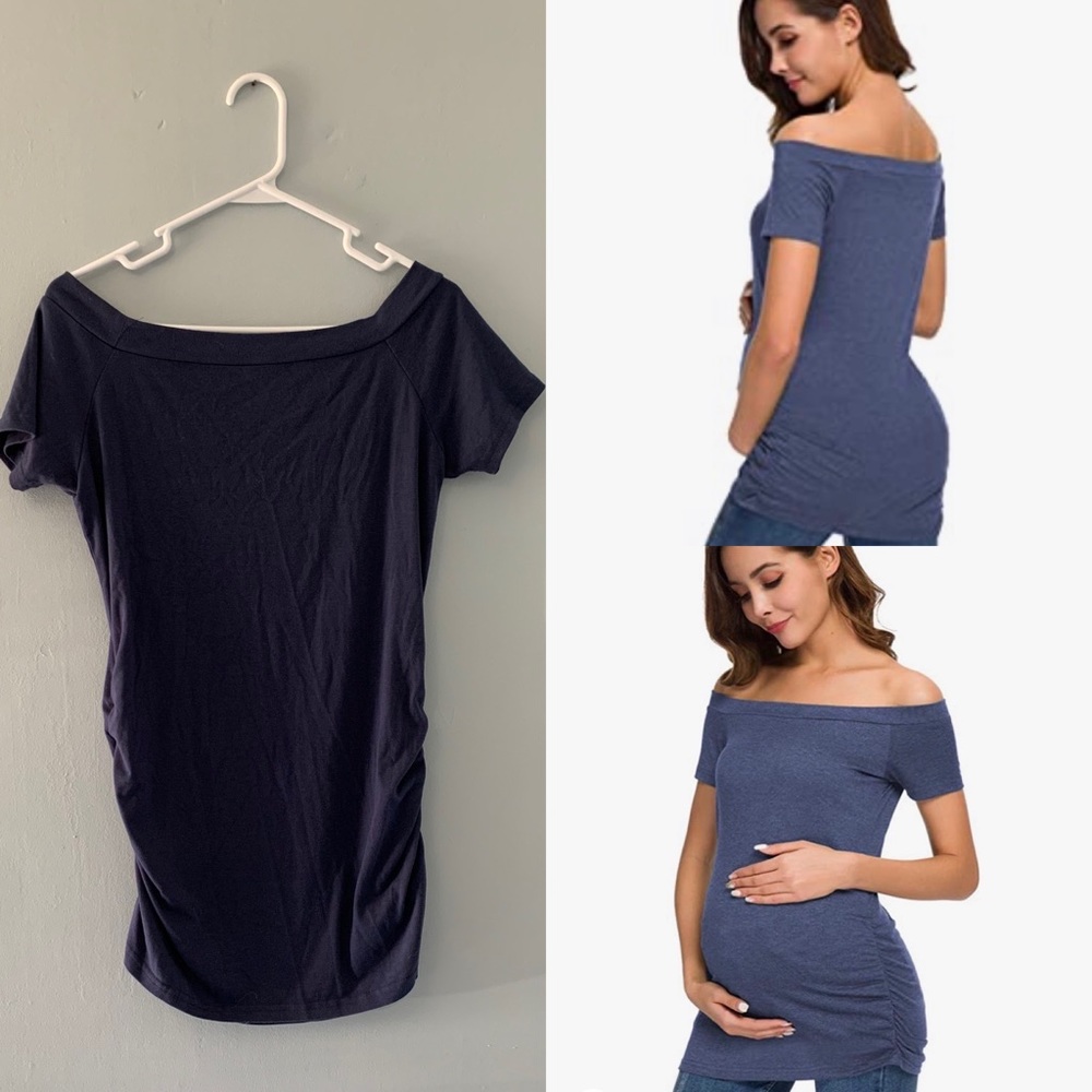 Maternity Med. Off The Shoulder Short Sleeve Side Ruched Shirt